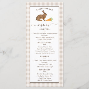 Cute Hare And Carrots Beige Gingham Easter Brunch Menu