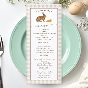 Cute Hare And Carrots Beige Gingham Easter Brunch Menu