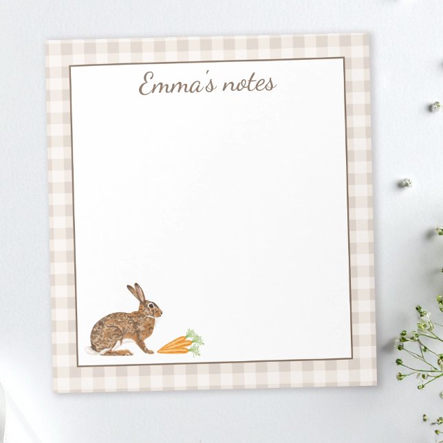 Cute Hare With Carrots On Beige Gingham Easter Notepad (Creator Uploaded)