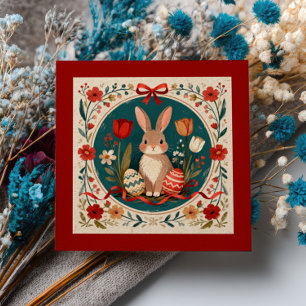 Cute Hare with Eggs and Flowers Botanical Easter Card