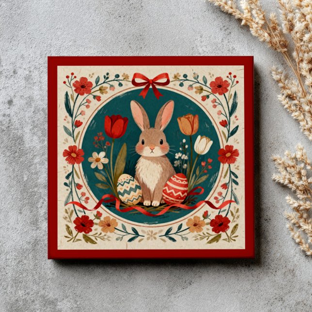 Cute Hare with Eggs& Flowers Botanical Easter  Tile (Creator Uploaded)