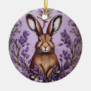 Cute Hare With Lavender William Morris Inspired  Ceramic Tree Decoration