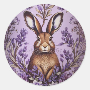 Cute Hare With Lavender William Morris Inspired Classic Round Sticker