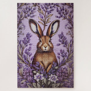Cute Hare With Lavender William Morris Inspired  Jigsaw Puzzle