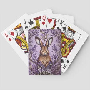 Cute Hare With Lavender William Morris Inspired Playing Cards