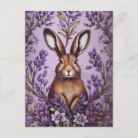 Cute Hare With Lavender William Morris Inspired