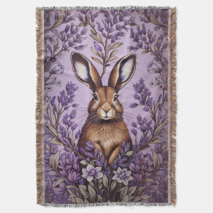 Cute Hare With Lavender William Morris Inspired Throw Blanket