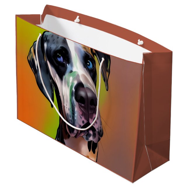  Cute Harlequin Great Dane Large Gift Bag (Back Angled)
