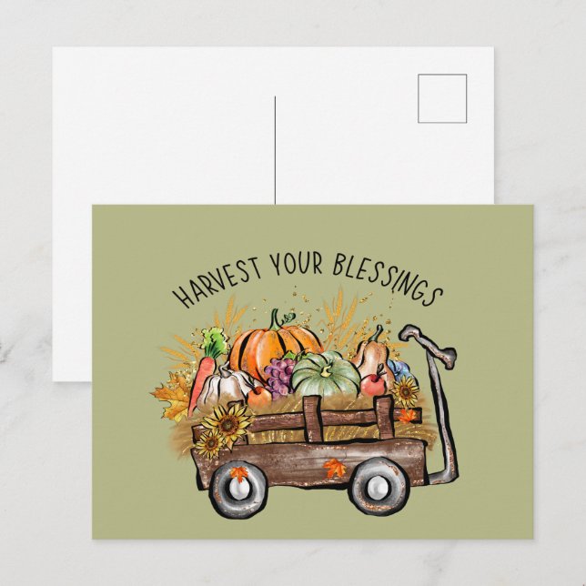 cute Harvest Blessings Fall Seasonal word art Holiday Postcard (Front/Back)