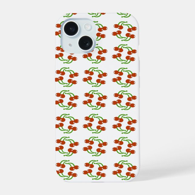 Cute Harvest Red Cherries Fun Pattern Design iPhone 15 Case (Back)