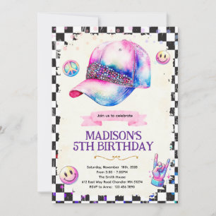 Cute hat girl birthday theme invitation
