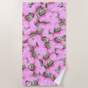 Cute Hat in a Pink Cap Pattern Random Beach Towel
