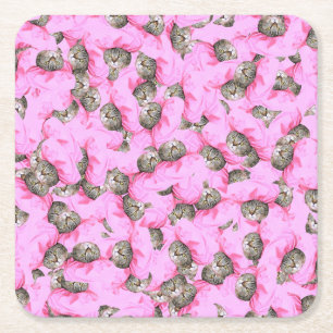 Cute Hat in a Pink Cap Pattern Random Square Paper Coaster