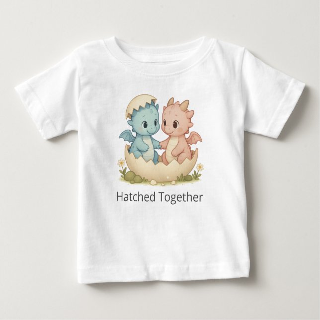 Cute Hatched Together Twin Baby Dragons T-Shirt  (Front)