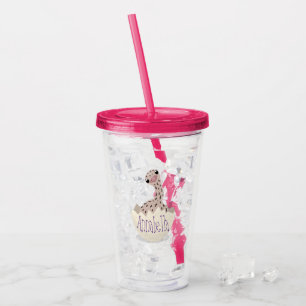 Cute hatching baby ostrich cartoon illustration acrylic tumbler