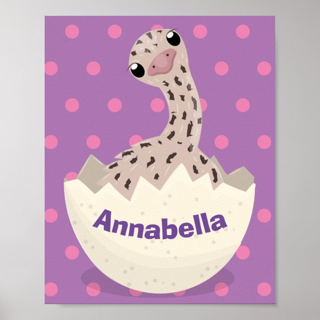 Cute hatching baby ostrich cartoon illustration poster (Front)