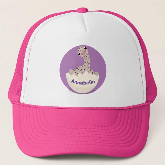 Cute hatching baby ostrich cartoon illustration trucker hat (Front)