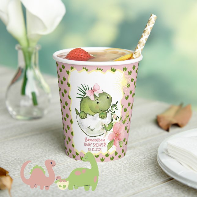Cute Hatching Dino Girl Baby Shower Paper Cups (Cute Hatching Dino Girl Baby Shower Paper Cups)