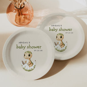 Cute Hatching Dinosaur Baby Shower Paper Plate