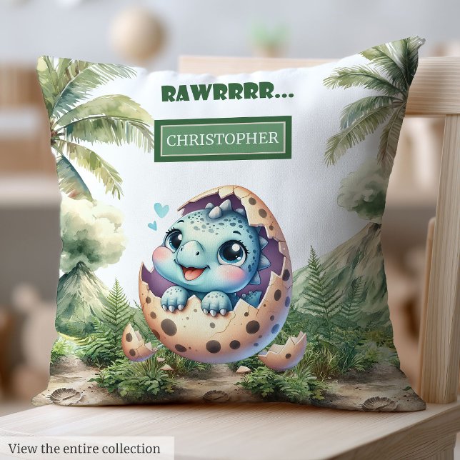 Cute Hatching Soon Baby Dinosaur Personalised   Cushion (Cute Hatching Soon Baby Dinosaur Personalized Throw Pillow)