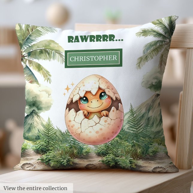 Cute Hatching Soon Baby Dinosaur Personalised Gift Cushion (Cute Hatching Soon Baby Dinosaur Personalized Gift Throw Pillow)