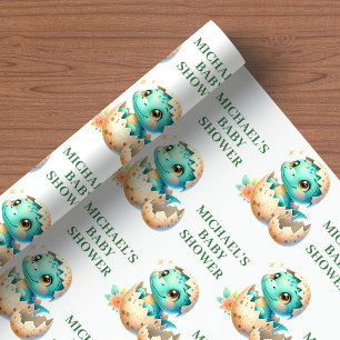 Cute Hatching Soon Wrapping Paper Baby Dino Shower