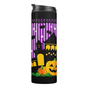 Cute Haunted House Bats and Pumpkins Thermal Tumbler