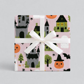Cute Haunted House Ghost Bat Halloween Wrap Wrapping Paper