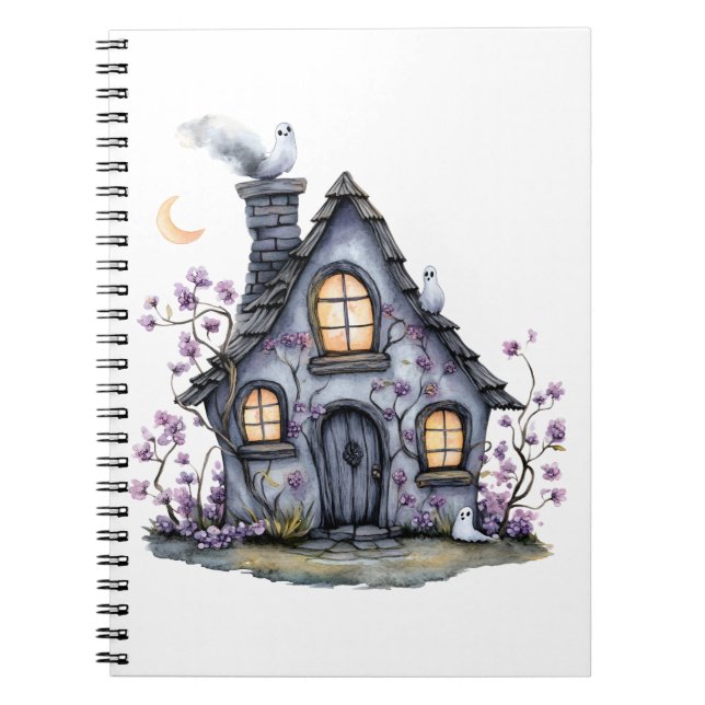 Cute Haunted House Ghosts Halloween Notebook (Front)