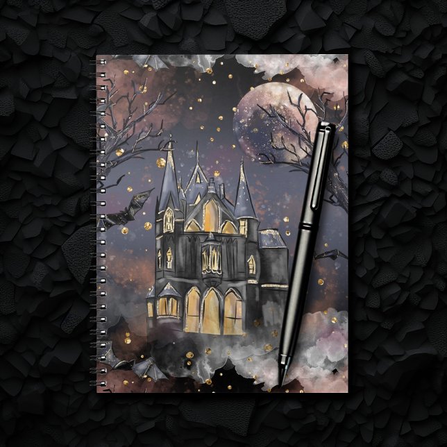 Cute Haunted House | Spooky Full Moon Trees Bats Notebook (Creator Uploaded)