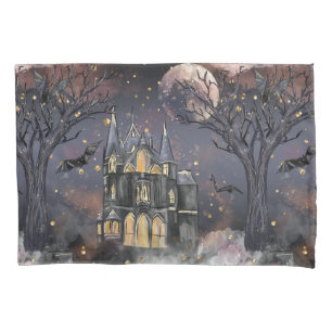 Cute Haunted House   Spooky Full Moon Trees Bats Pillowcase