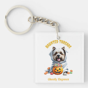 Cute Haunted Treats Yorkie Pup Adorable Halloween Key Ring