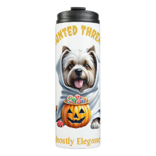 Cute Haunted Treats Yorkie Pup Adorable Halloween Thermal Tumbler