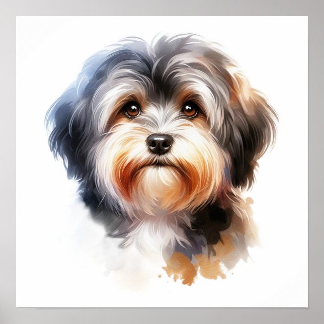 Cute Havanese Dog Portrait in Watercolor Poster (Front)