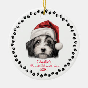 Cute Havanese Dog Santa Hat Paw Personalized  Ceramic Tree Decoration