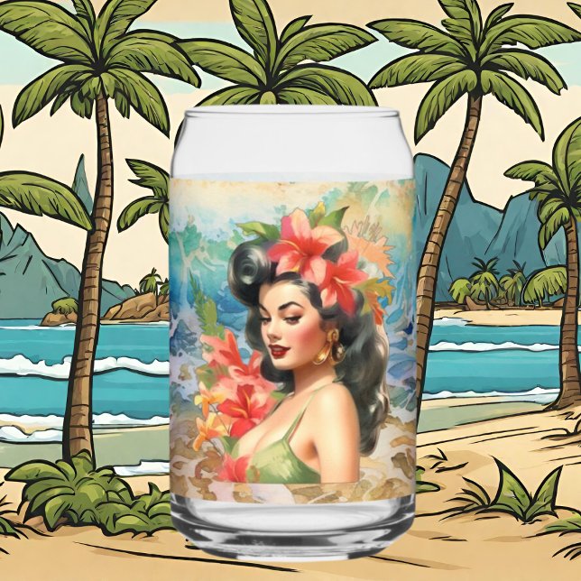 Cute Hawaii beach Retro lady beach house  Can Glass (Creator Uploaded)
