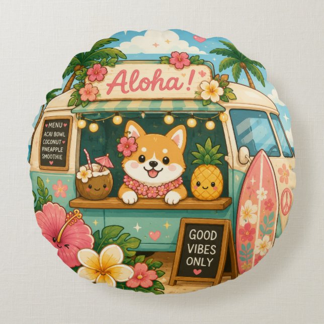 Cute Hawaii kawaii circle pillow (Front)