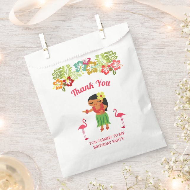 Cute Hawaiian Hula Girl Luau Birthday Party Favour Bags (Clipped)