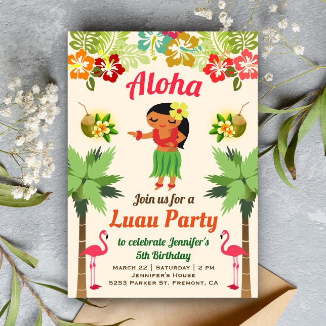 Cute Hawaiian Hula Girl Luau Birthday Party Invite (Creator Uploaded)