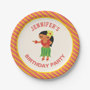 Cute Hawaiian Hula Girl Luau Birthday Party Paper Plate