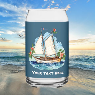 Cute Hawaiian Sailboat add text beach  Can Glass