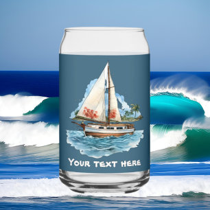 Cute Hawaiian Sailboat add text beach  Can Glass
