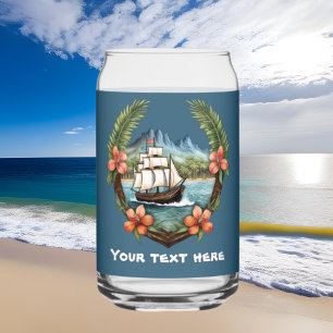 Cute Hawaiian Sailboat add text beach  Can Glass
