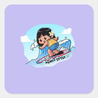 Cute Hawaiian Surfer Girl Square Sticker