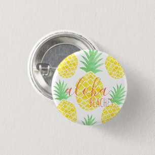 Cute Hawaiian Watercolor Pineapple Aloha Beaches 3 Cm Round Badge