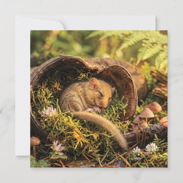Cute Hazel Dormouse Sleeping Inside a Leather Boot Holiday Card (Front)