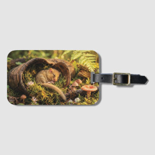 Cute Hazel Dormouse Sleeping Inside a Leather Boot Luggage Tag