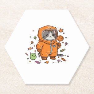 Cute Hazmat Cat Halloween Candy Monster Fun Oversi Paper Coaster