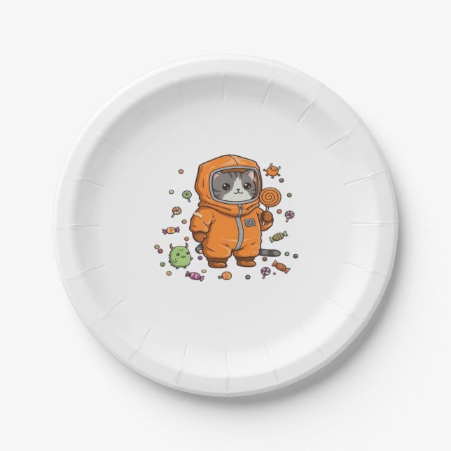 Cute Hazmat Cat Halloween Candy Monster Fun Oversi Paper Plate (Front)