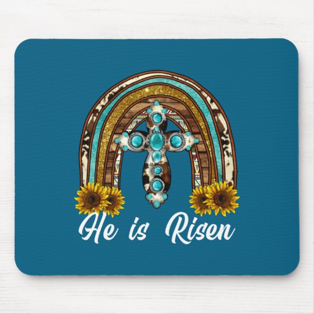 Cute He Risen Leopard Sunflower Cross Mouse Pad (Front)